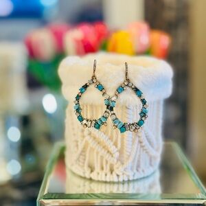 Chloe + Isabel Sparkling Turquoise, Crystal, and Gold Oval Hoop Earrings